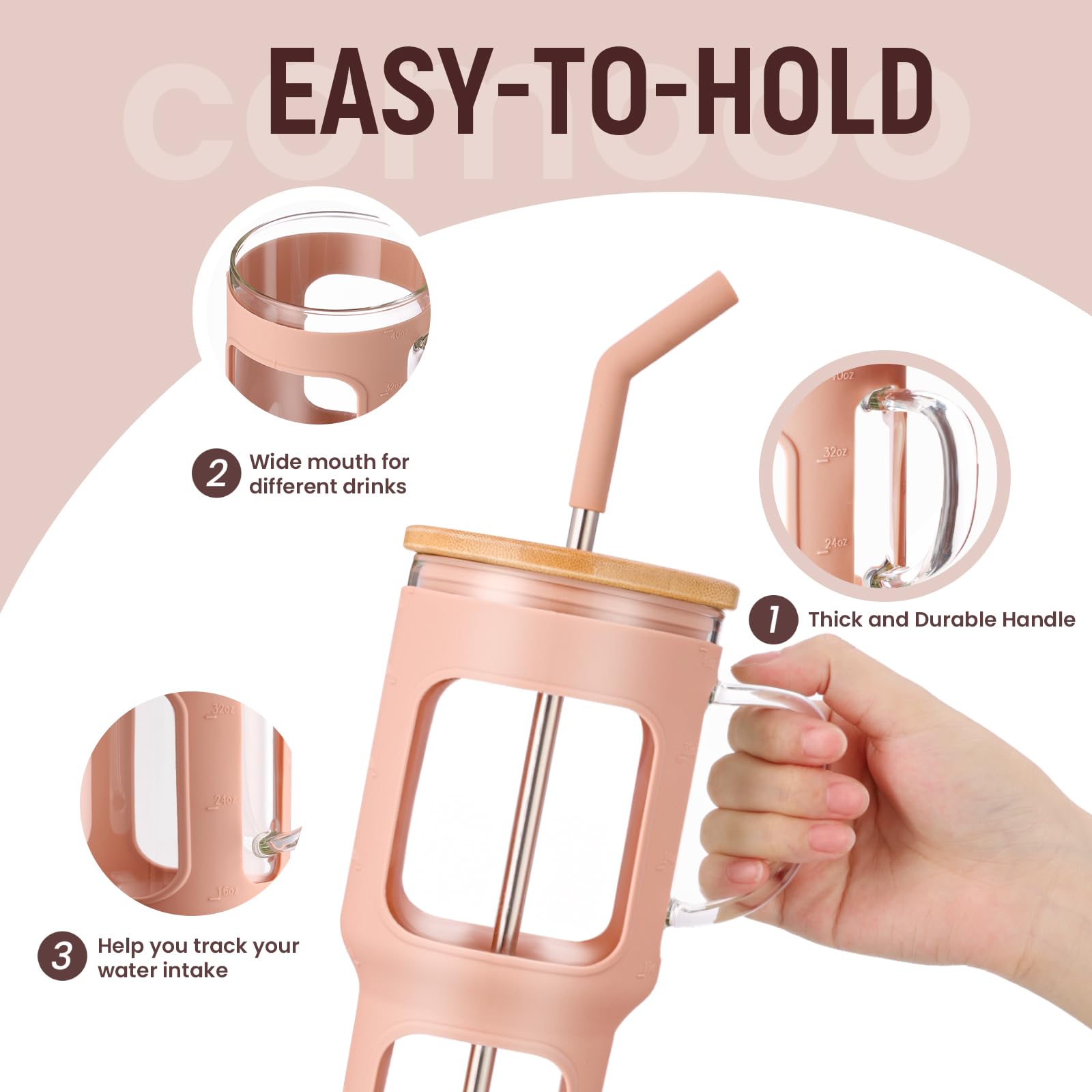 COMOOO 40oz tumbler in car cup holder for travel convenience.