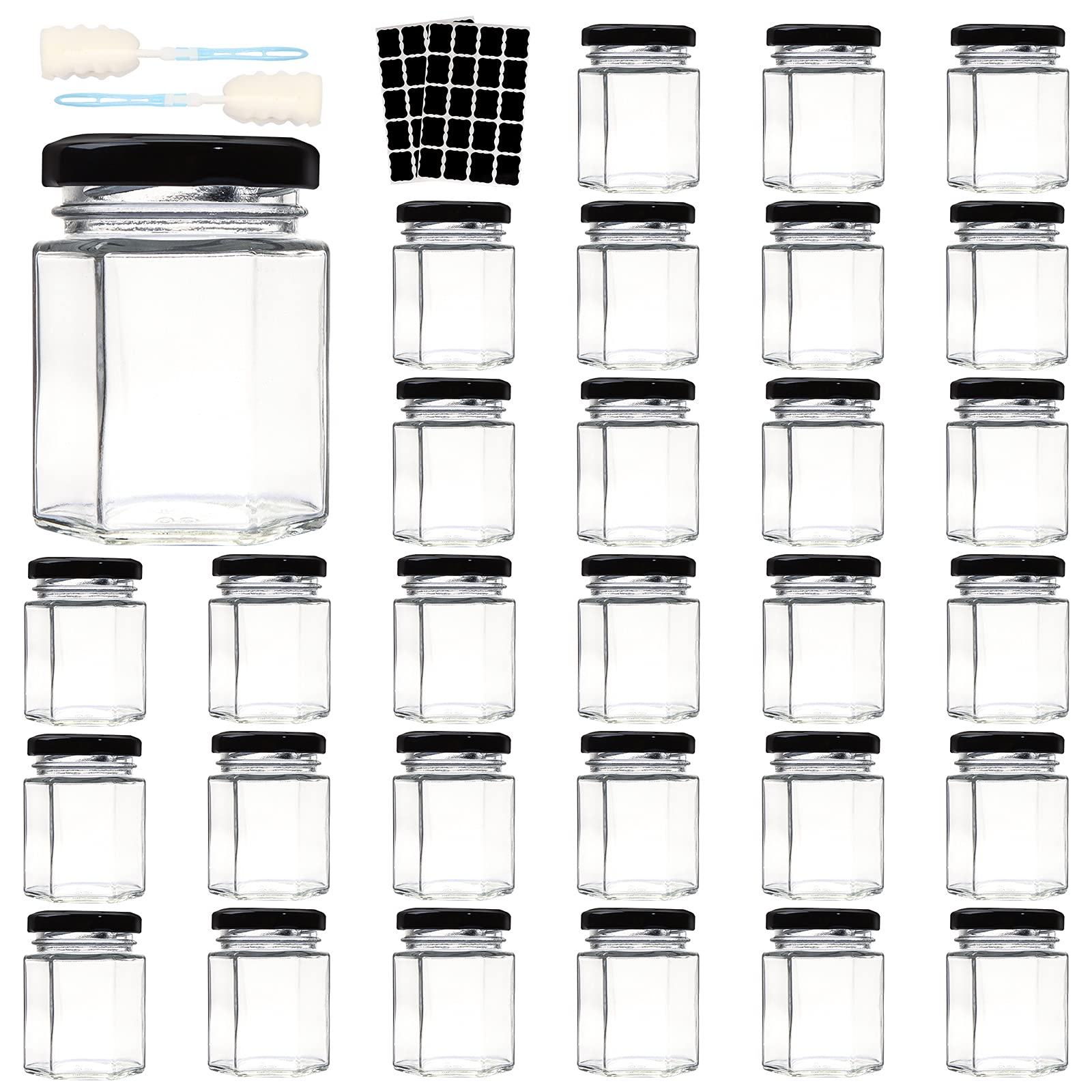 Comrzor 3oz hexagon jar pack showing durable glass for gifts and crafts.
