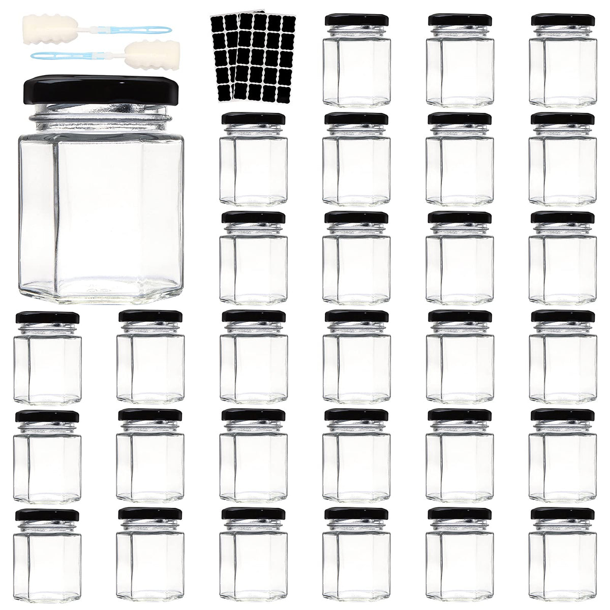Comrzor 3oz hexagon jar pack showing durable glass for gifts and crafts.