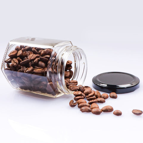 Comrzor jar with black lid closeup highlighting lid and seal.