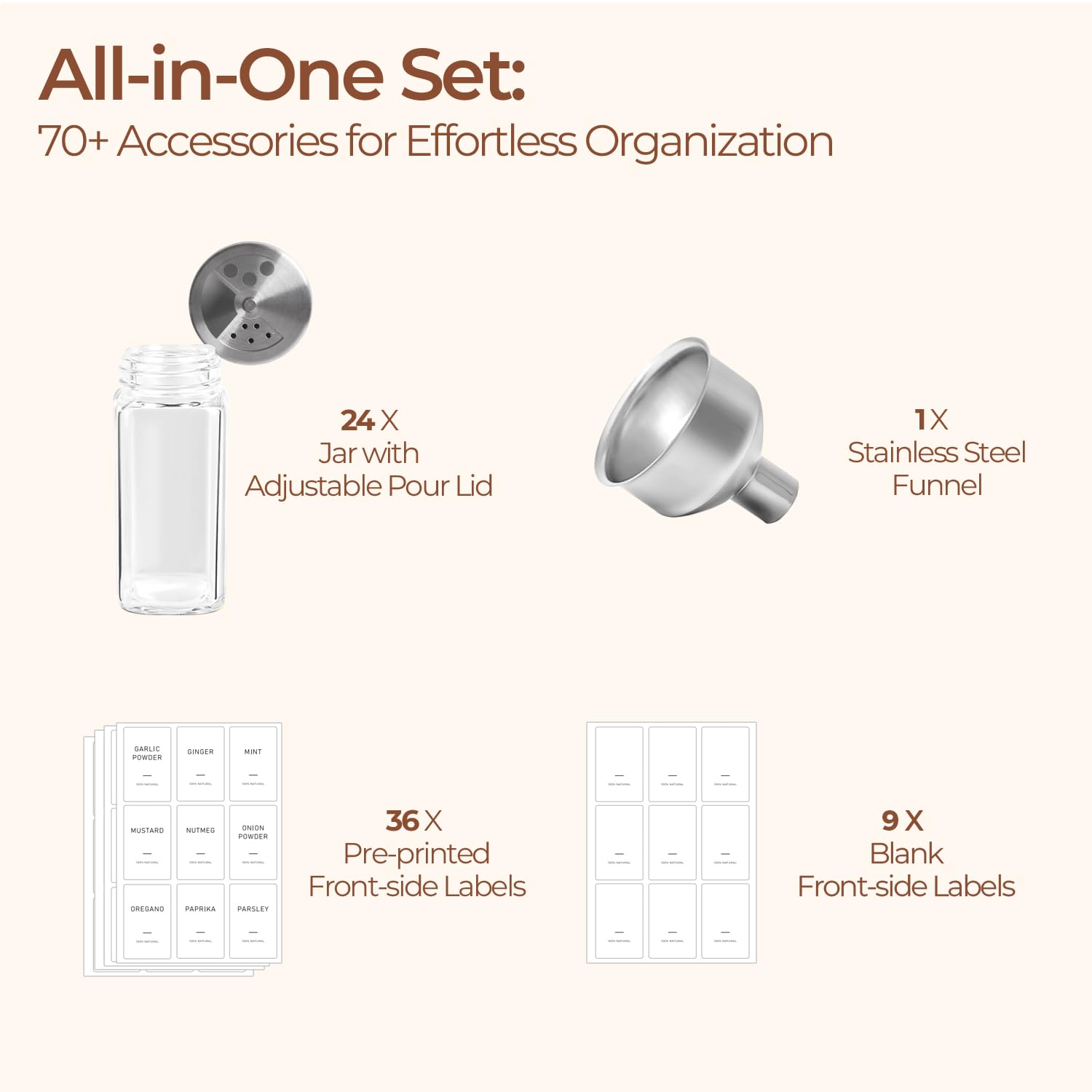 ComSaf compact 24-piece set fits shelves and drawers for easy access.