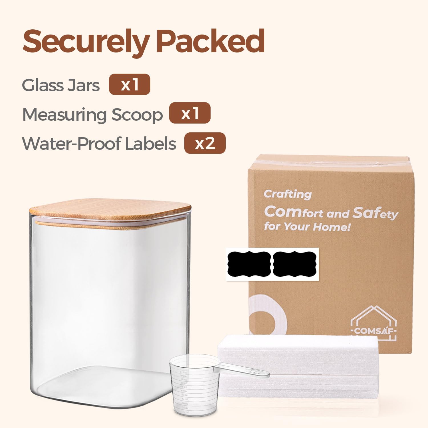 ComSaf bamboo lid design blends with natural decor while shielding contents from air exposure.