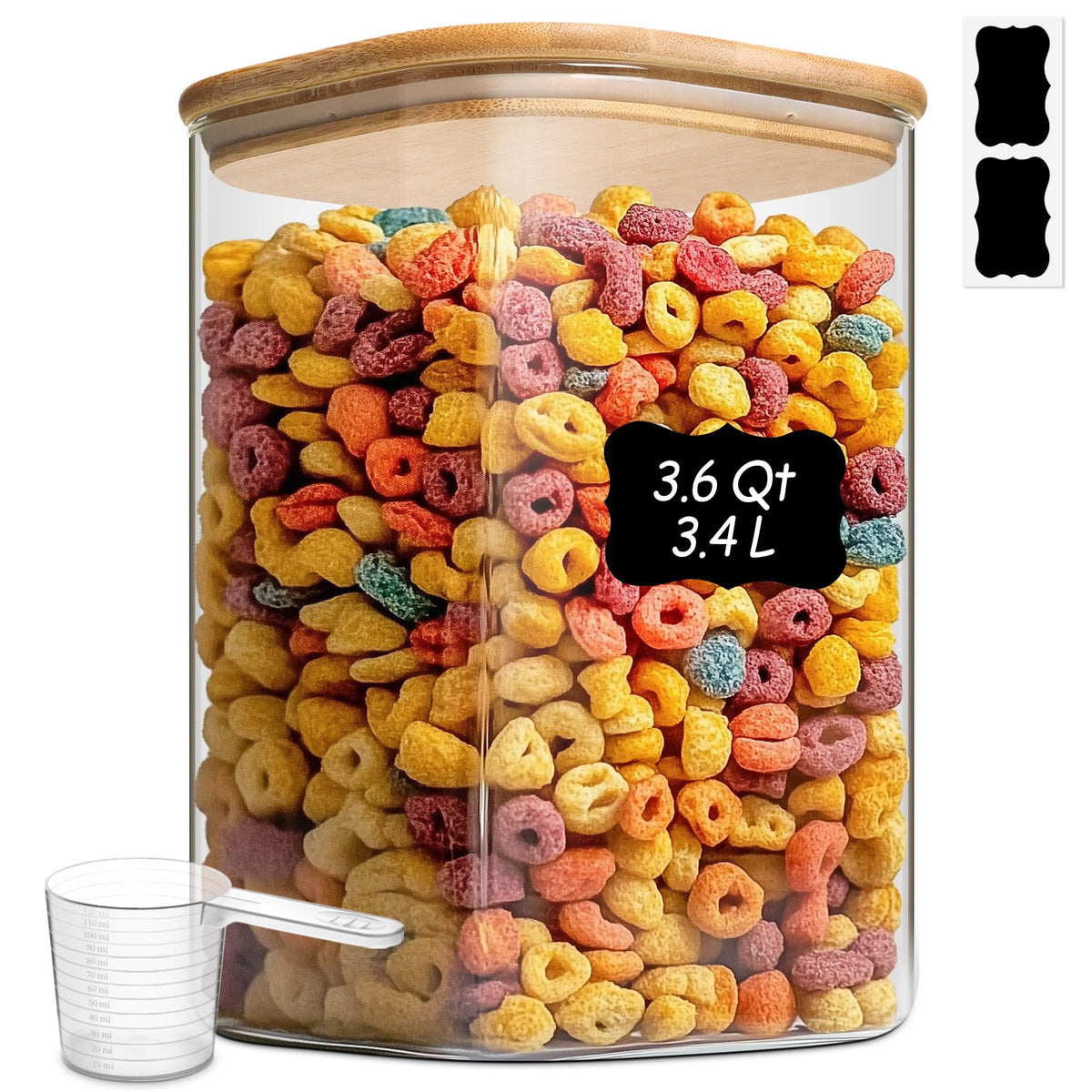 ComSaf 3.6Qt glass storage container with a wide mouth for easy scooping and quick access.