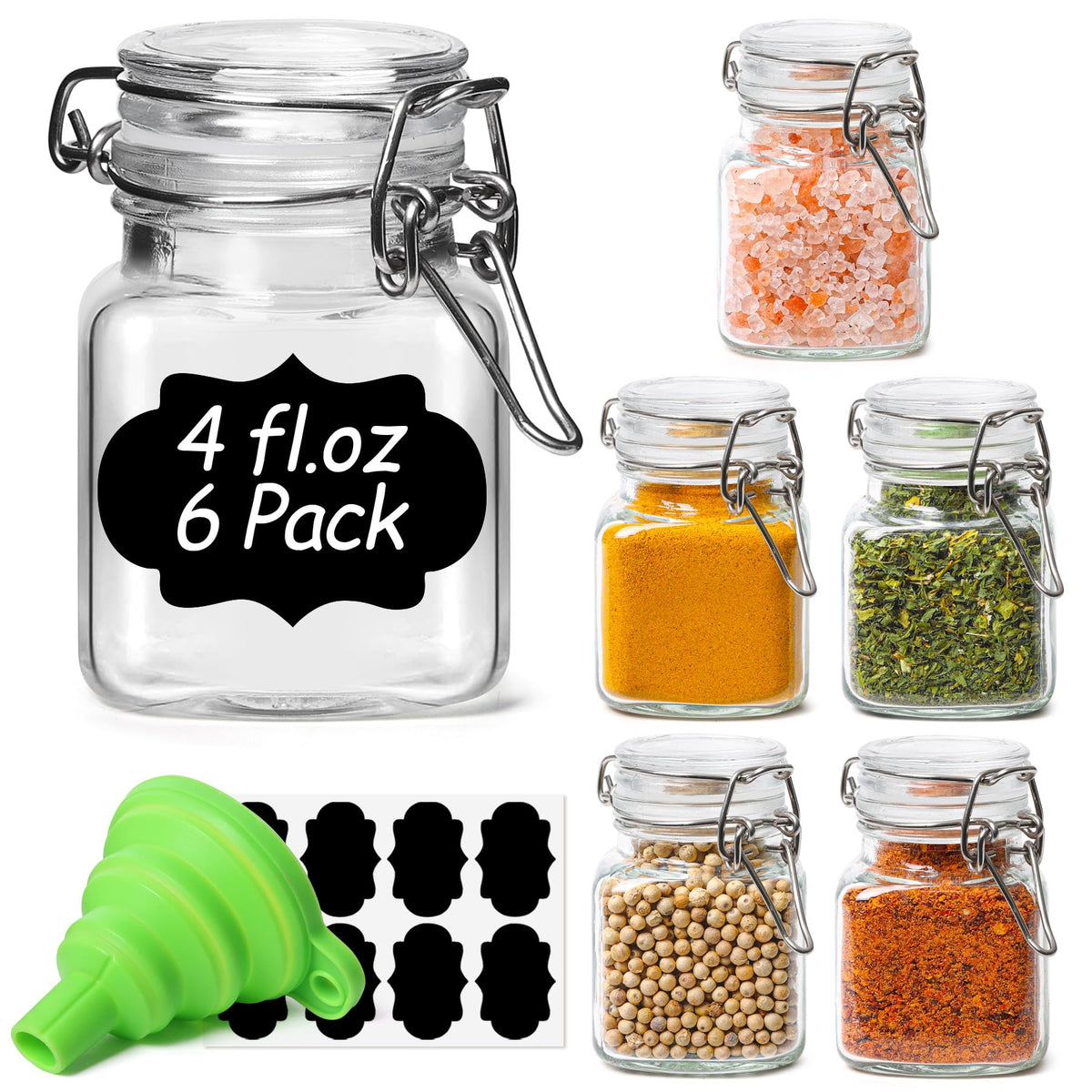 ComSaf 4 oz glass jar with lid six-pack for pantry organization and portability