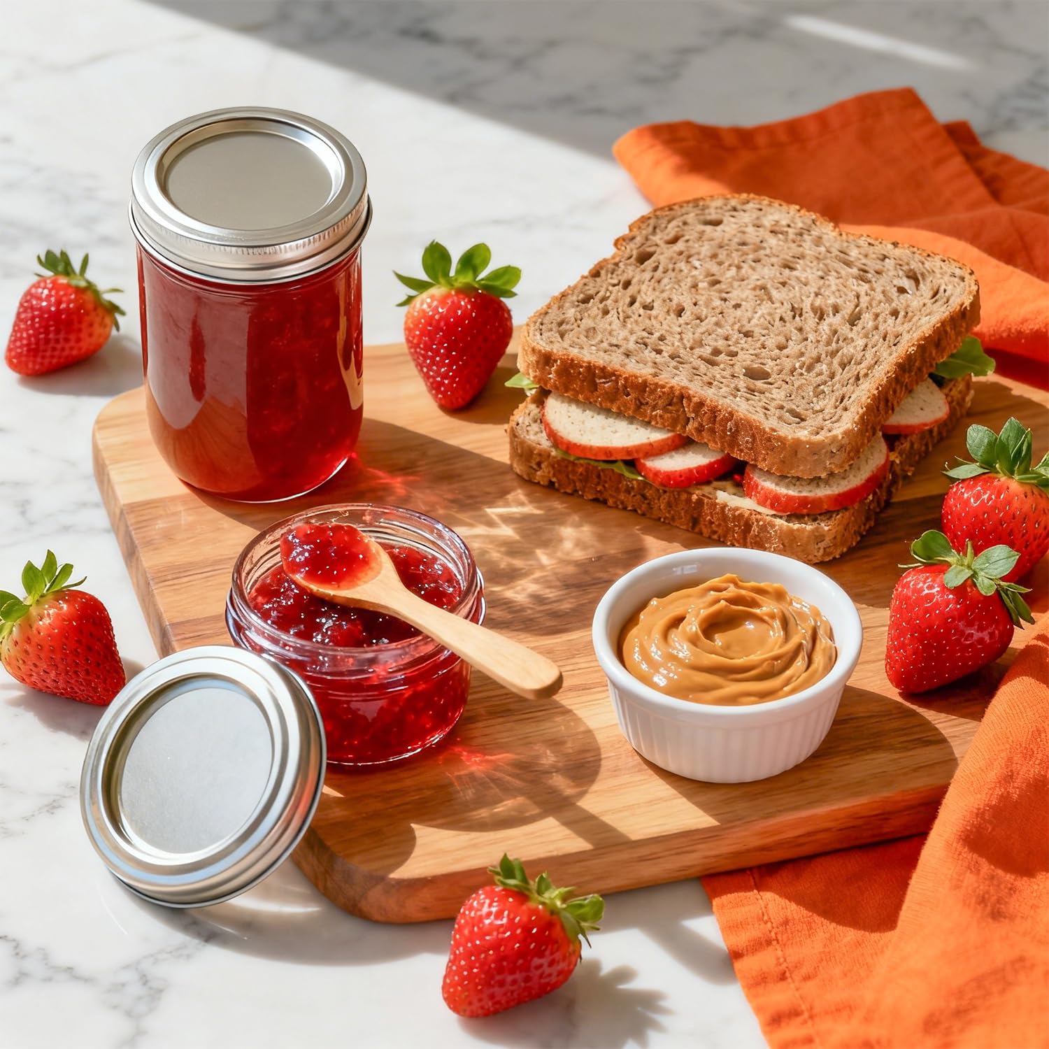 ComSaf 4oz jar filled with jam demonstrates appealing dessert or party favors.