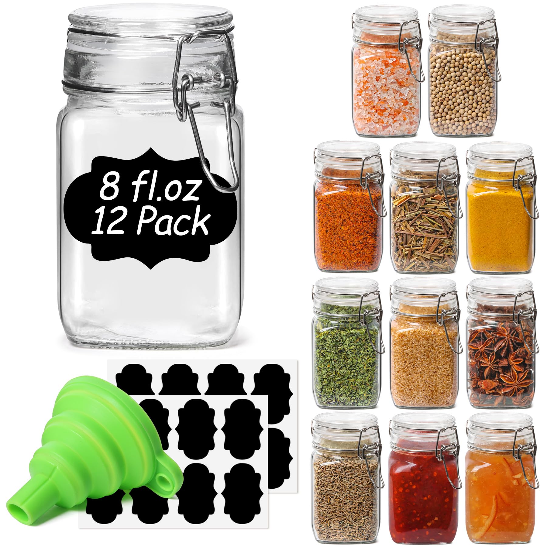 ComSaf 8 oz glass jar with airtight lid, ideal for jams and dressings.