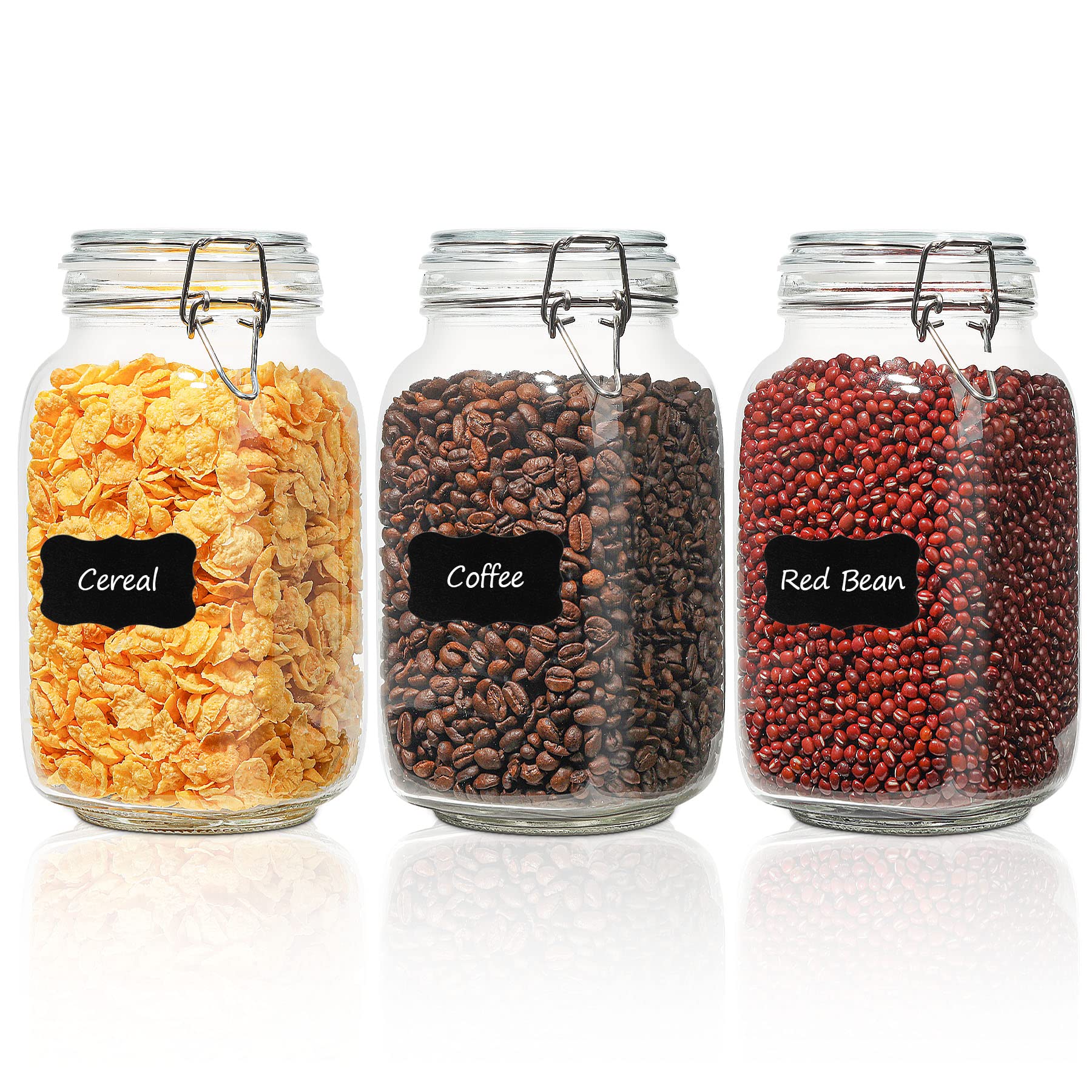 ComSaf airtight glass canister set with 3 lids keeps pantry ingredients fresh and organized.