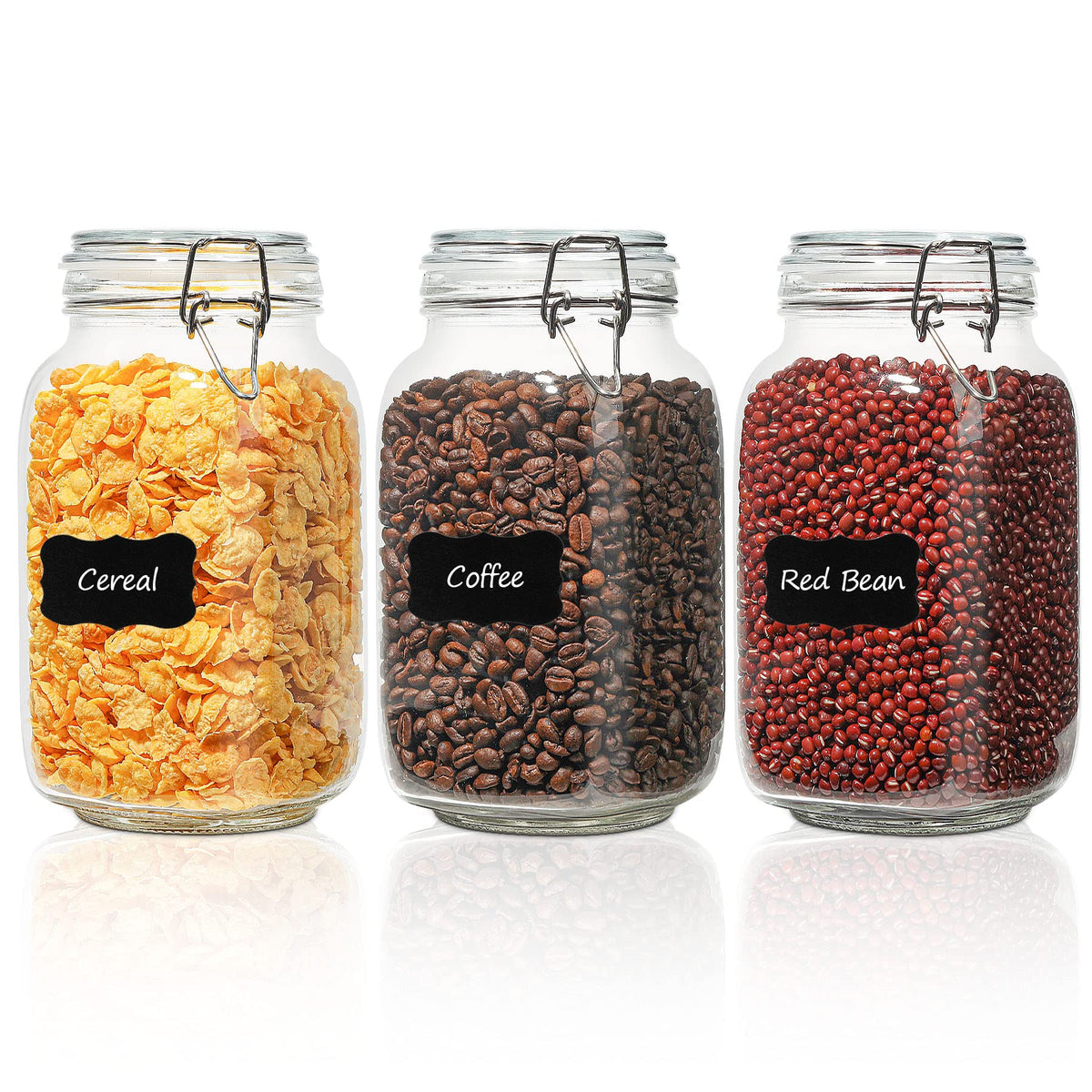 ComSaf airtight glass canister set with 3 lids keeps pantry ingredients fresh and organized.