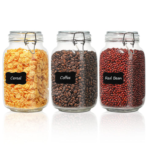 ComSaf airtight glass canister set with 3 lids keeps pantry ingredients fresh and organized.