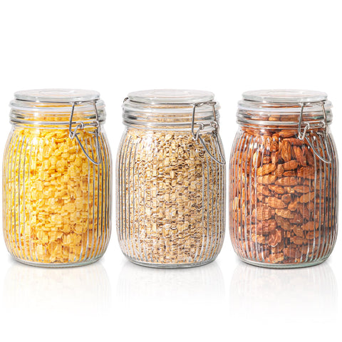 ComSaf airtight glass jar with 34oz set-3 lid for pantry freshness and easy labeling.