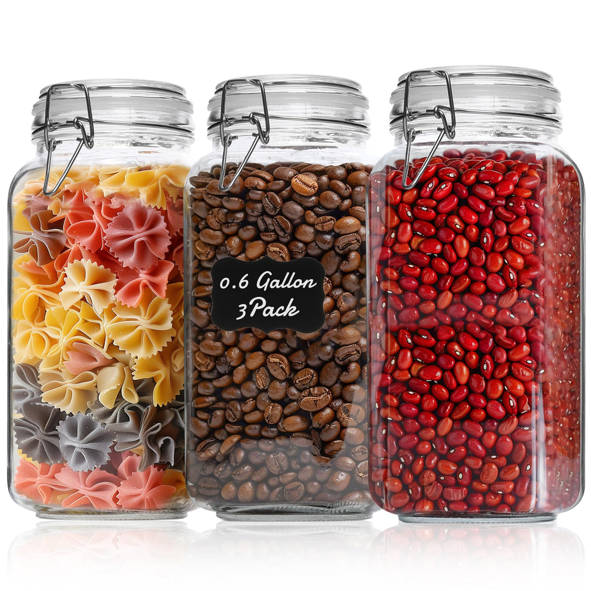 ComSaf airtight glass jars in a 0.6 gal set for fresh pantry storage.