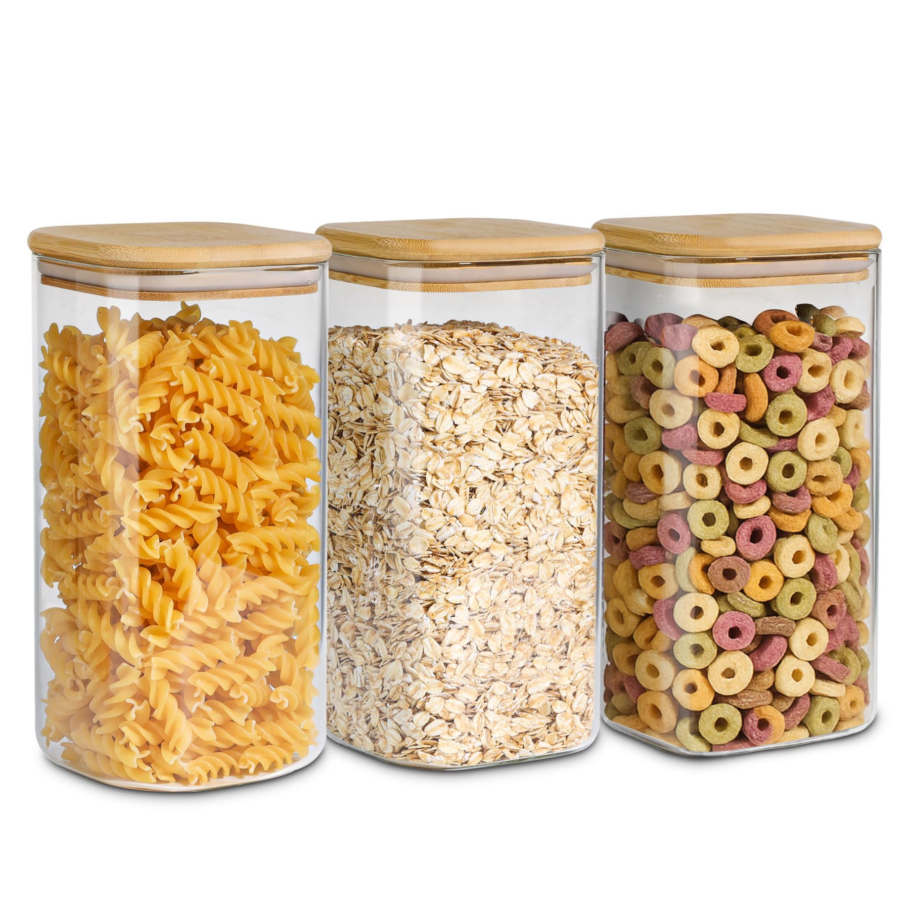 ComSaf airtight glass canister with wood lid set of 3 for organized pantry storage.