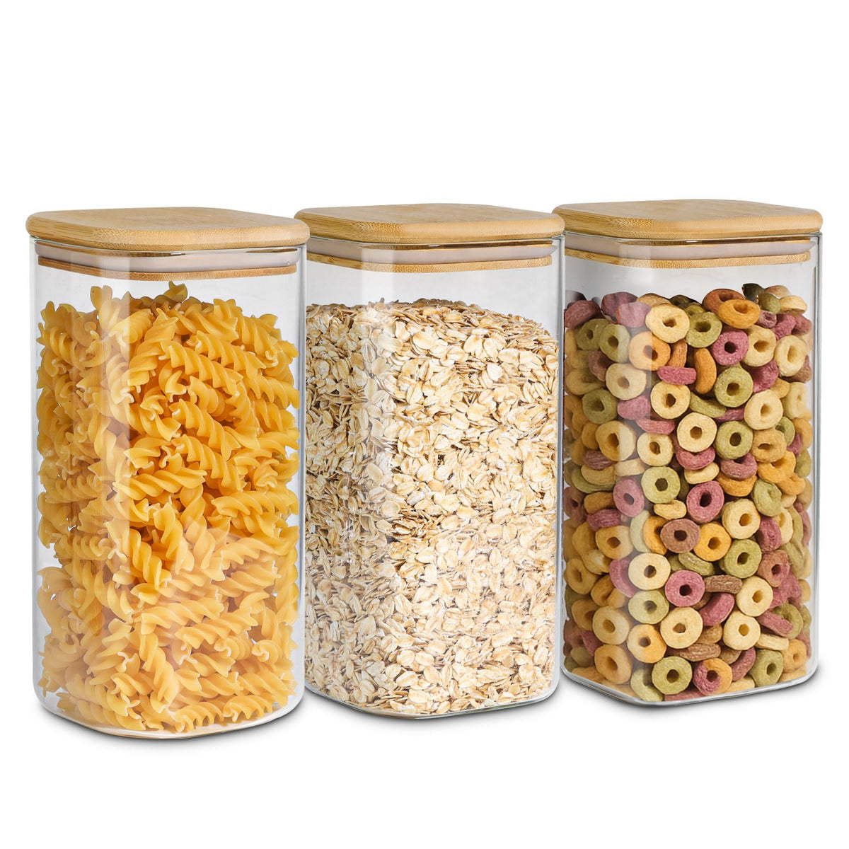 ComSaf airtight glass canister with wood lid set of 3 for organized pantry storage.