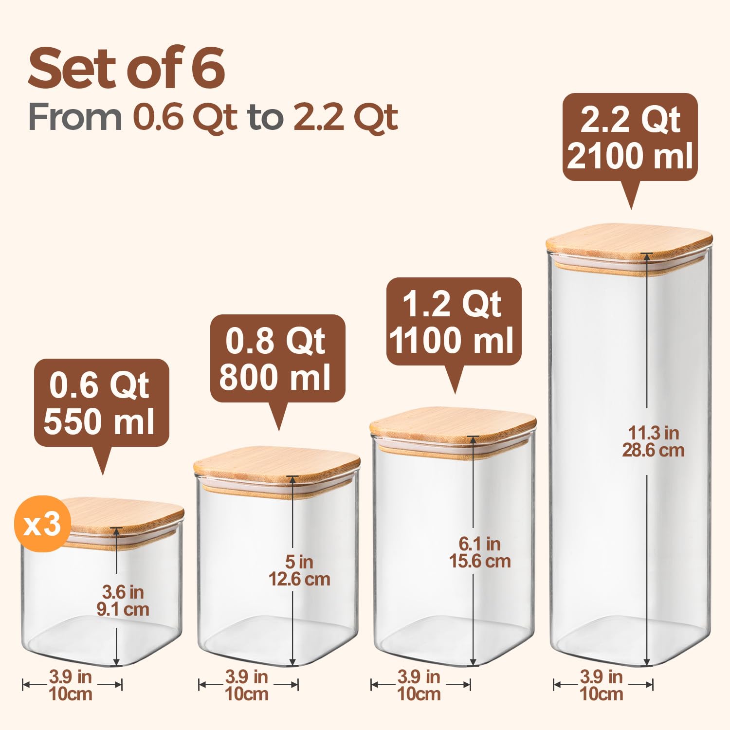 ComSaf airtight pantry jar front view helps monitor contents and prevents moisture.