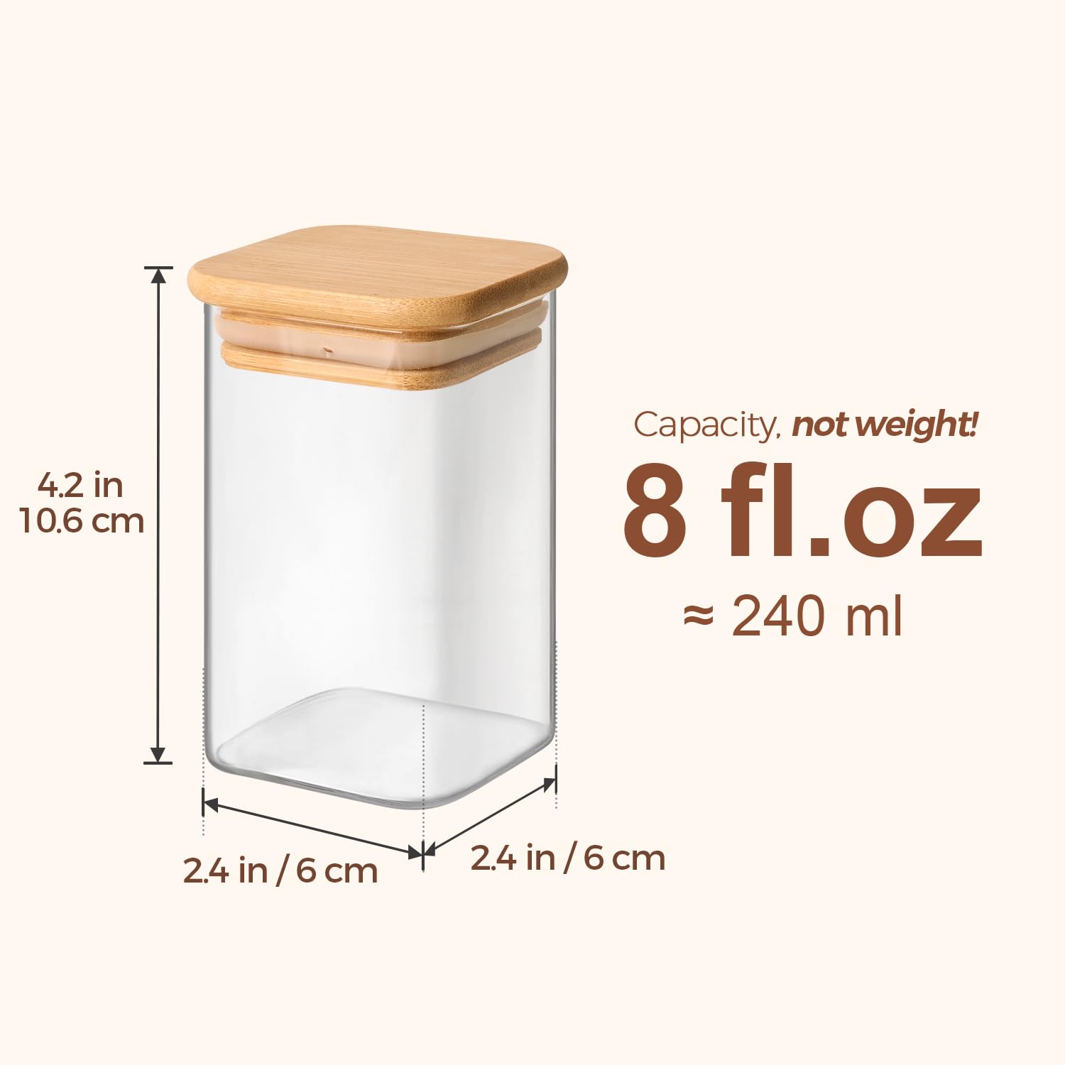 ComSaf 8oz glass jar stacked in a cabinet showing space-saving design.