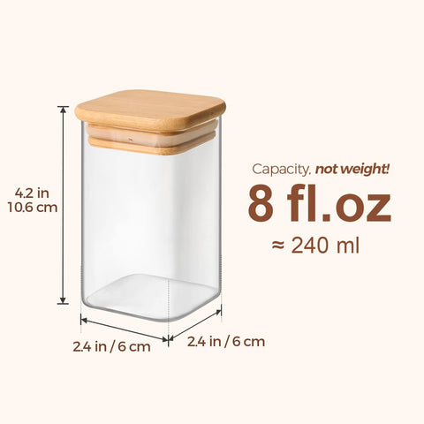 ComSaf 8oz glass jar stacked in a cabinet showing space-saving design.