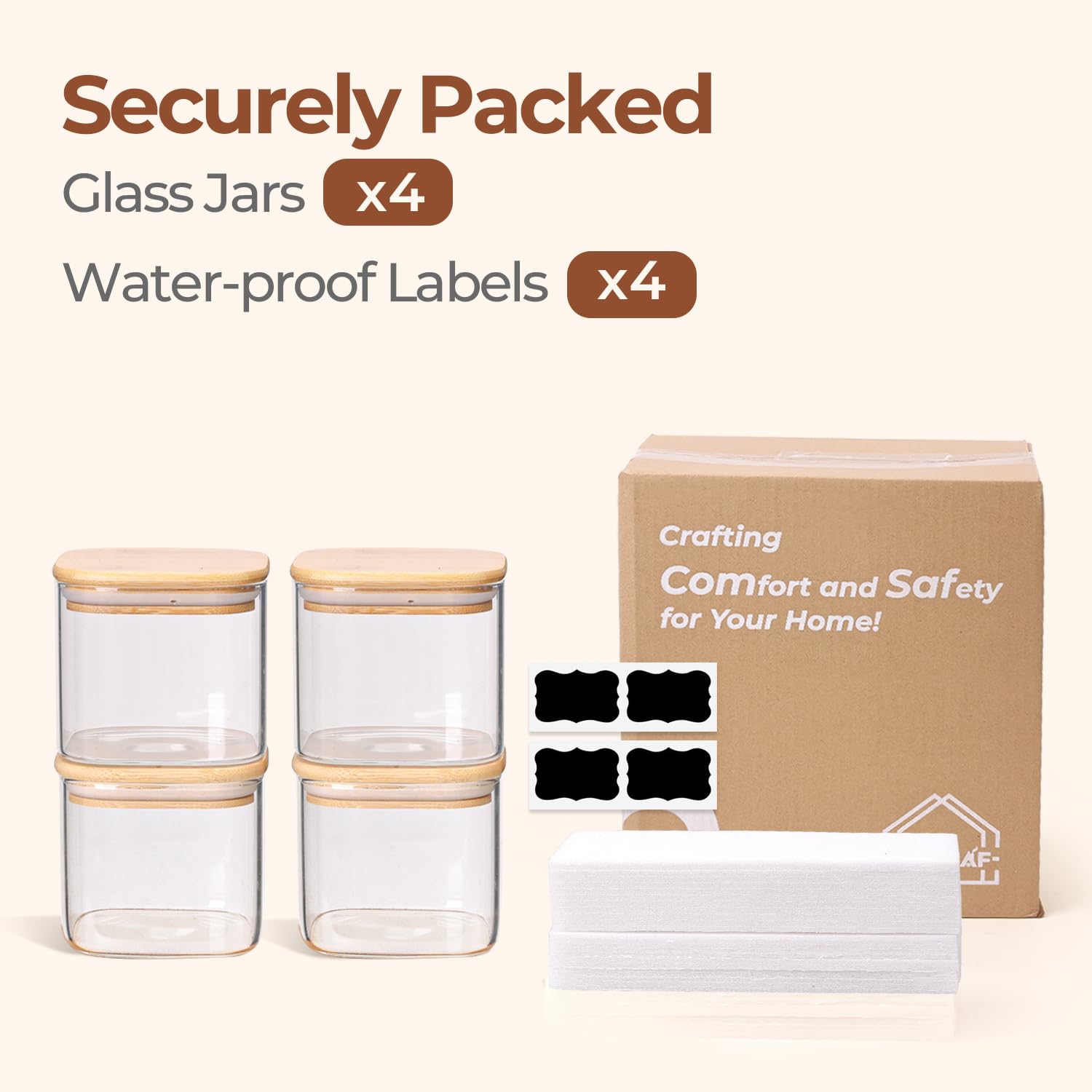 ComSaf dishwasher-safe glass body pairs with durable wood lids for cleaning