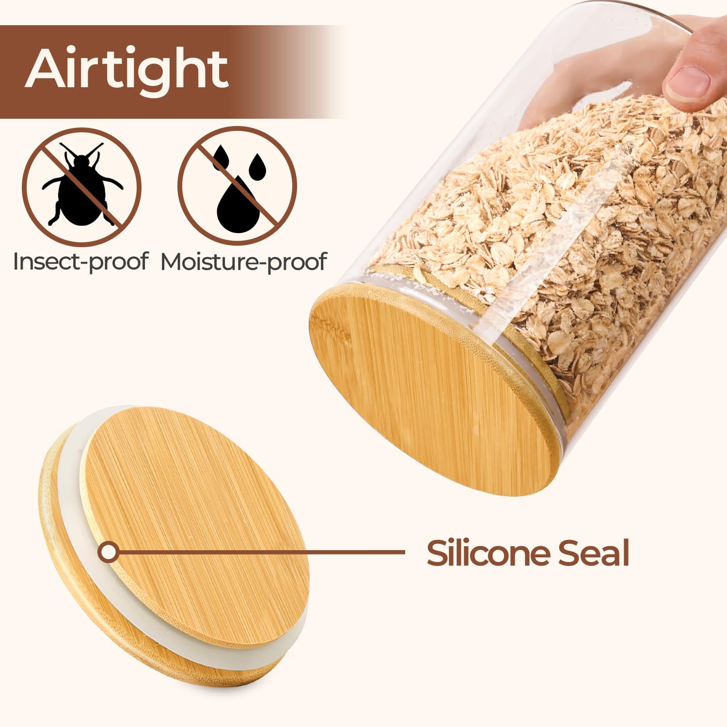 ComSaf dishwasher-safe glass jar with wood lid offers simple upkeep.