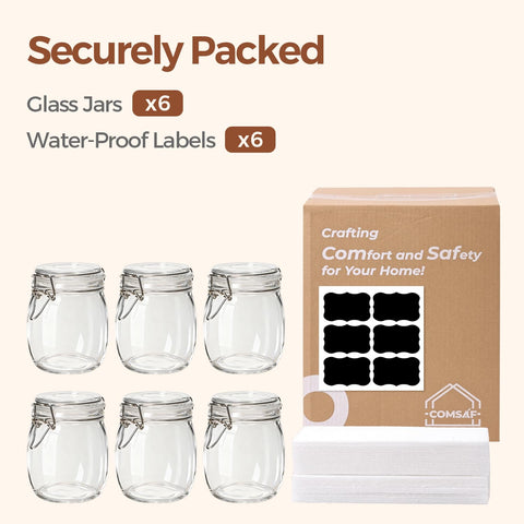 ComSaf durable glass jars for spices, tea, nuts, snacks.