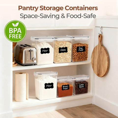 ComSaf storage canisters for flour, pasta, rice, and beans