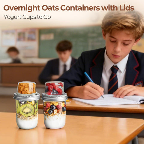 ComSaf food-grade glass ensures durable, safe storage for oats and toppings.
