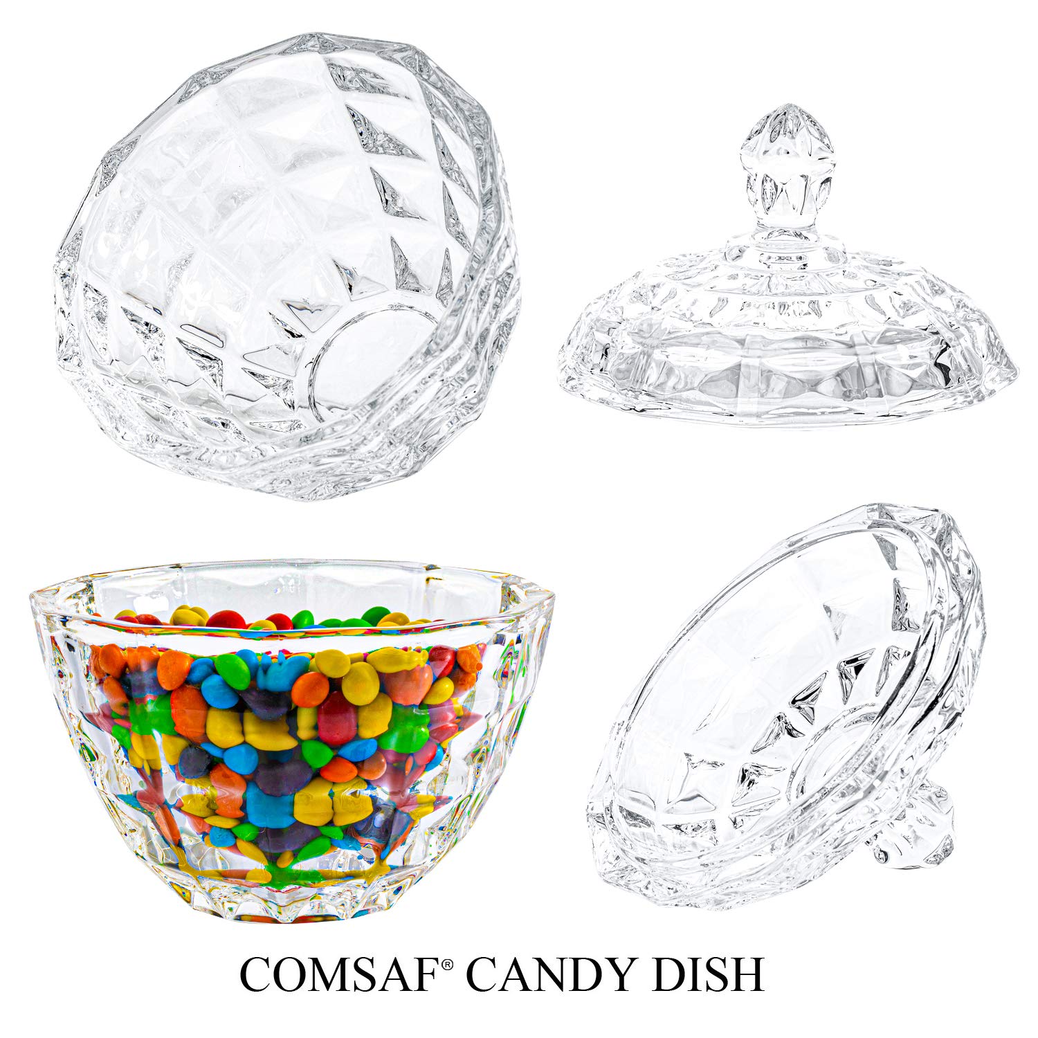ComSaf decorative glass candy dish on a dessert table creates interest