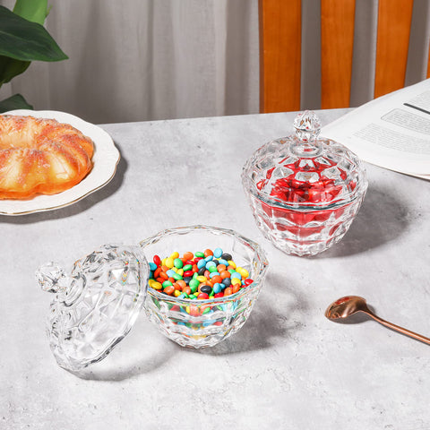 ComSaf glass candy dish lid on provides tidy display and protection