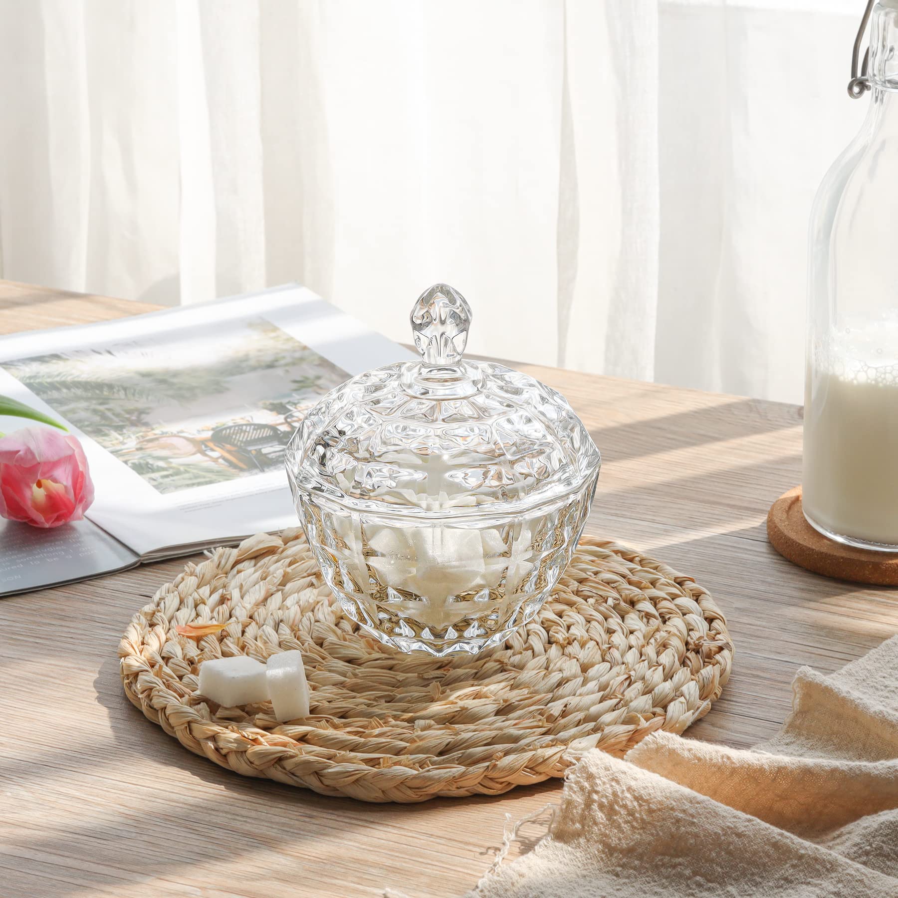 ComSaf glass candy dish top view highlights crystal clarity and facets