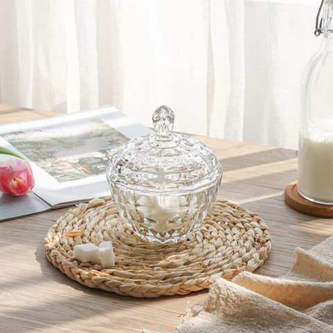 ComSaf glass candy dish top view highlights crystal clarity and facets