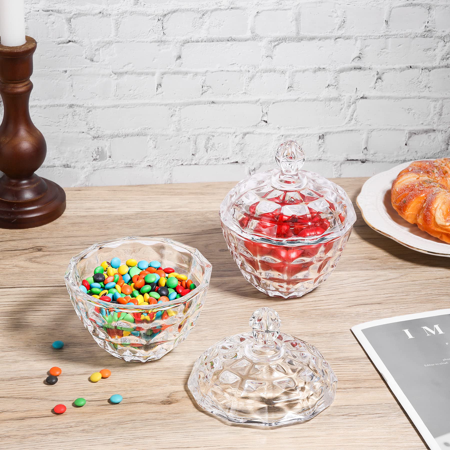 ComSaf glass candy dish decorates a wedding buffet centerpiece beautifully