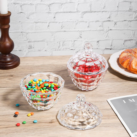 ComSaf glass candy dish decorates a wedding buffet centerpiece beautifully