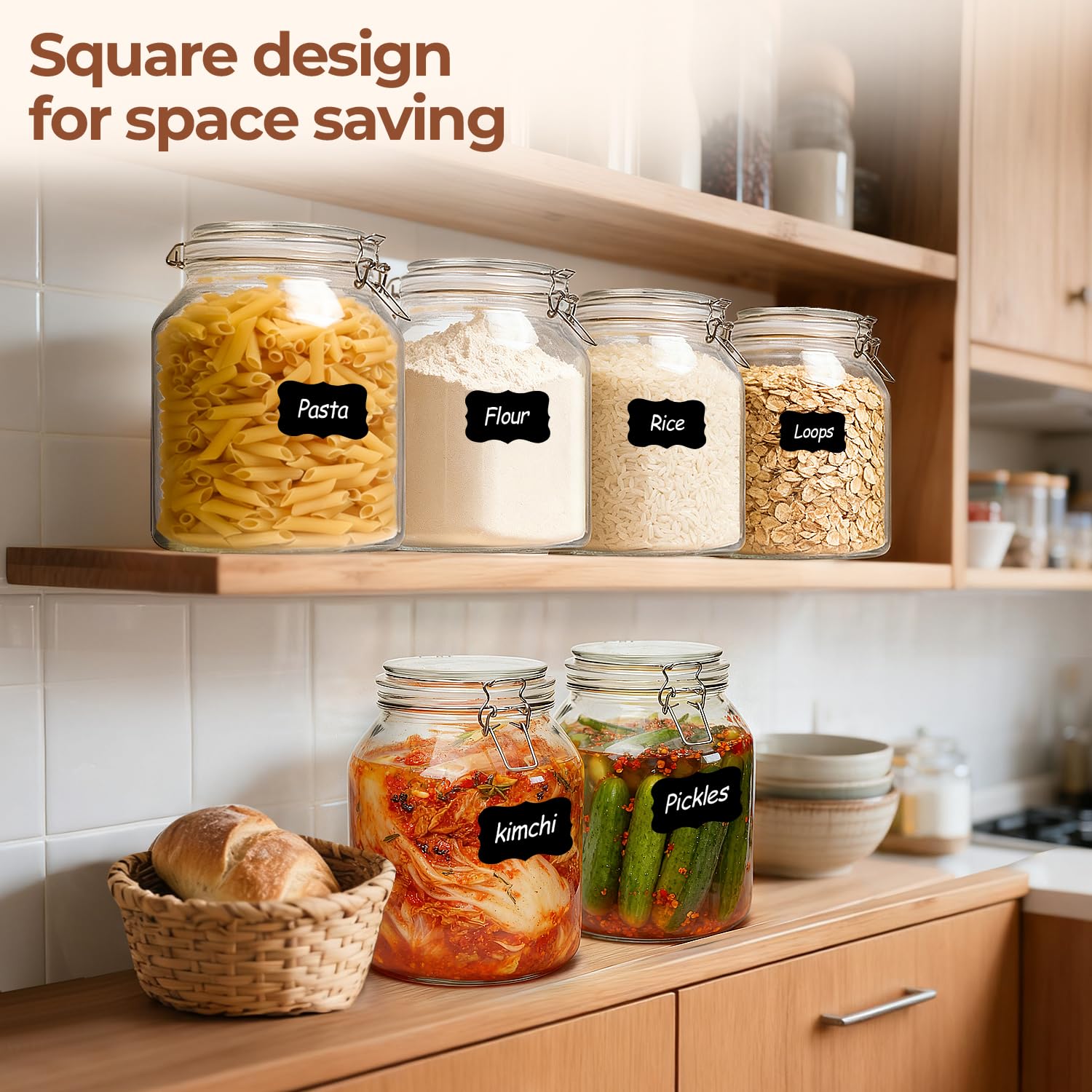 ComSaf jar includes measuring spoons and labels to keep pantry tidy