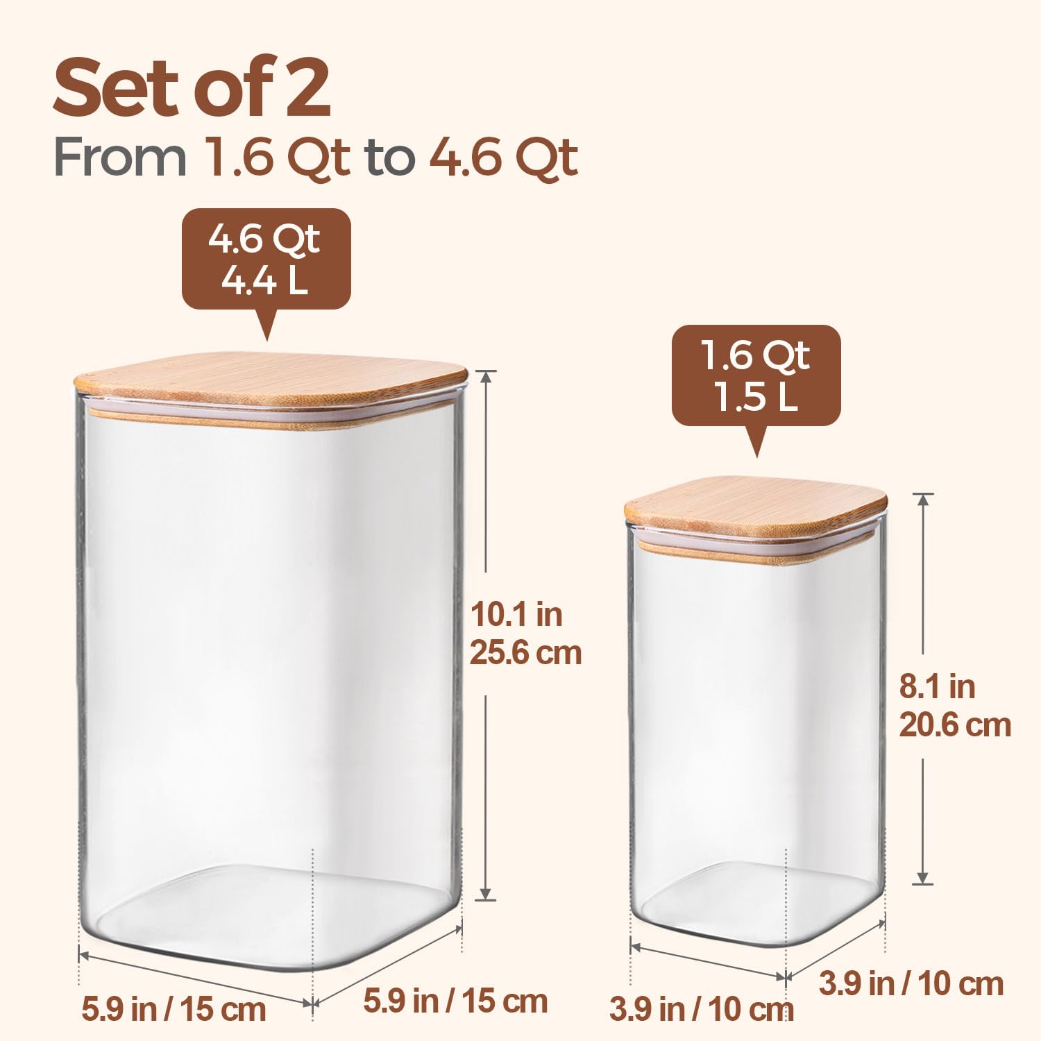 ComSaf glass pantry small square 1.6 qt jar stores spices neatly for recipes.