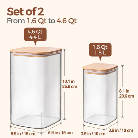 ComSaf glass pantry small square 1.6 qt jar stores spices neatly for recipes.