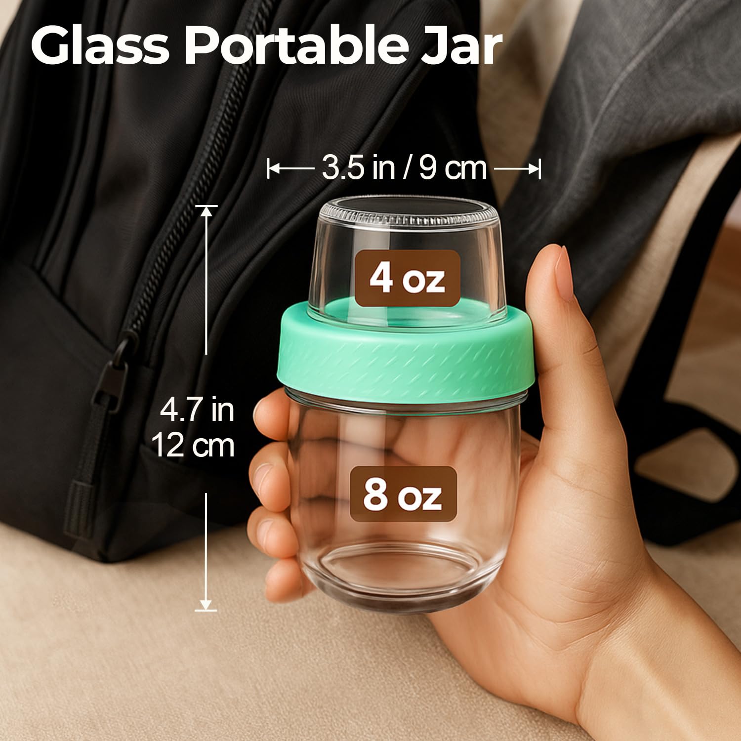 ComSaf 8oz glass parfait cup with leak-proof seal for on-the-go meals