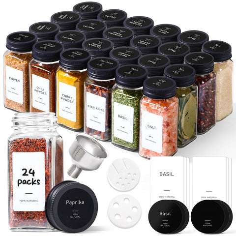 ComSaf glass spice jars on a shelf offer organized storage and easy access.