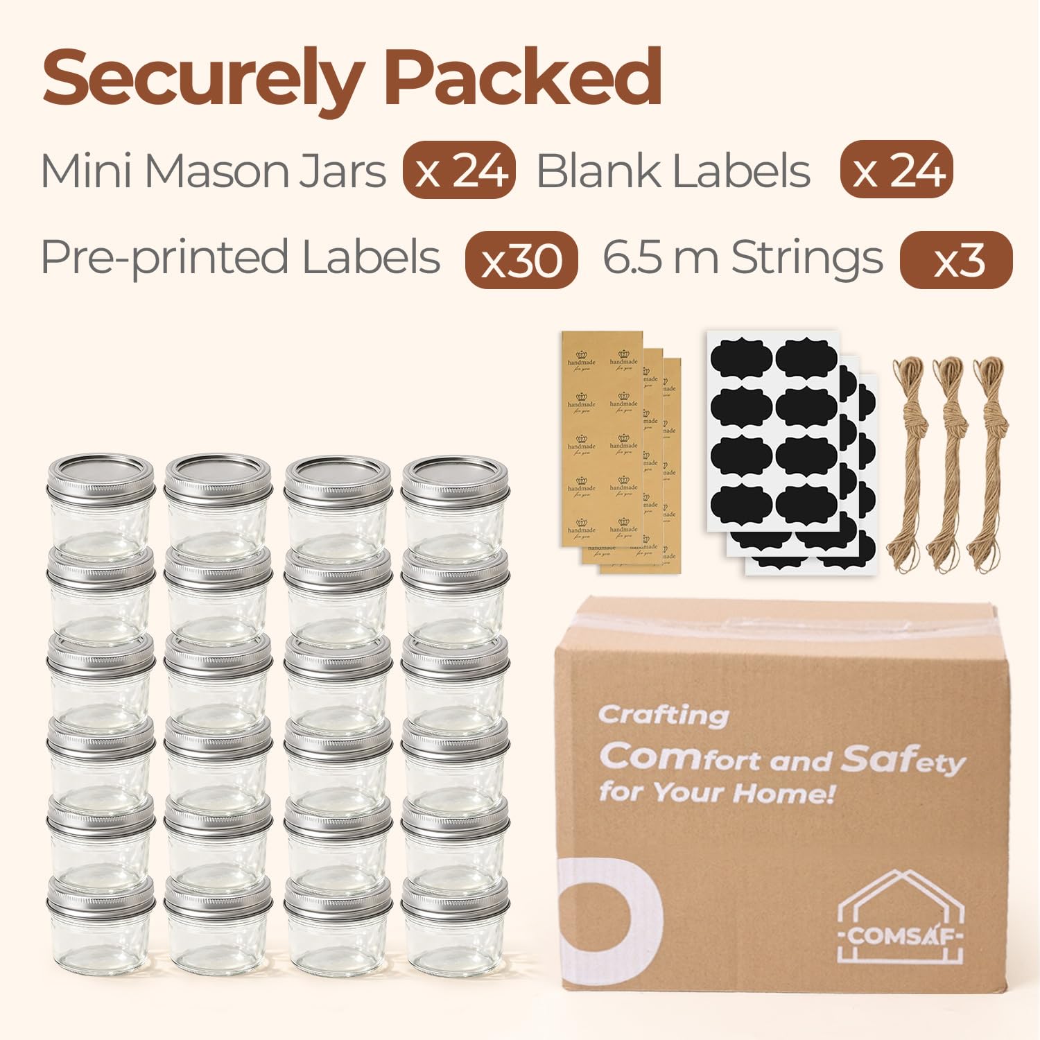 ComSaf 4 oz jars with labels assist planning flavors and presentations