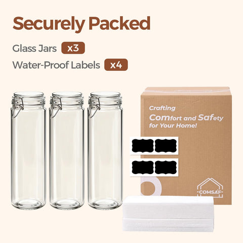 ComSaf kitchen pantry organization with clear glass jars