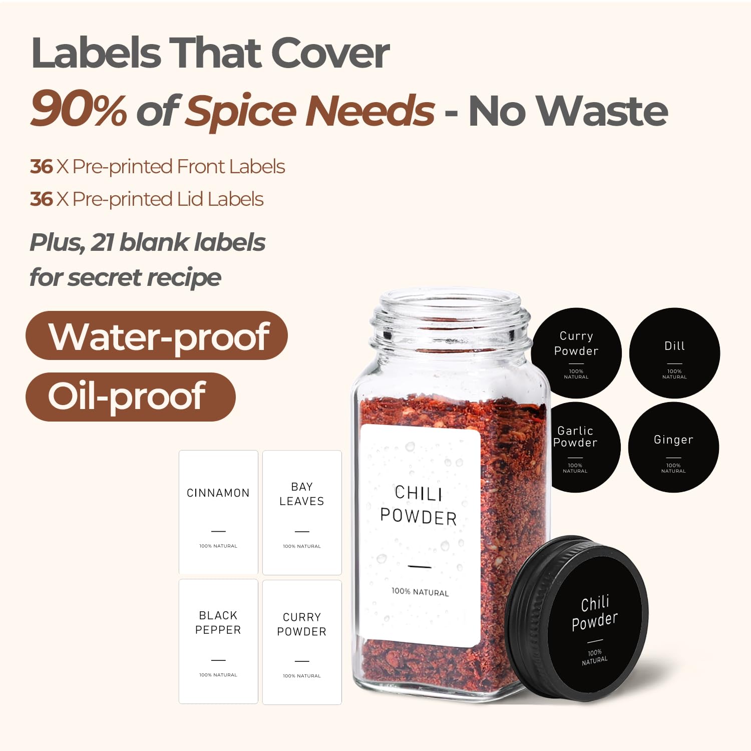 ComSaf spice label set with 93 labels for quick spice identification.