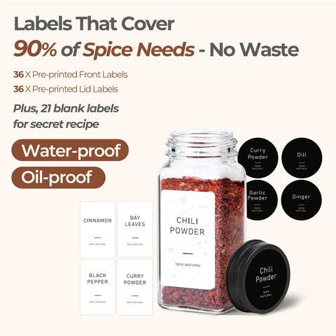 ComSaf spice label set with 93 labels for quick spice identification.