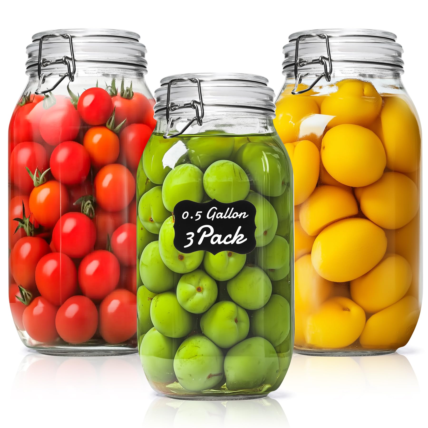 ComSaf large glass jar with lid-clamp for secure kitchen storage.