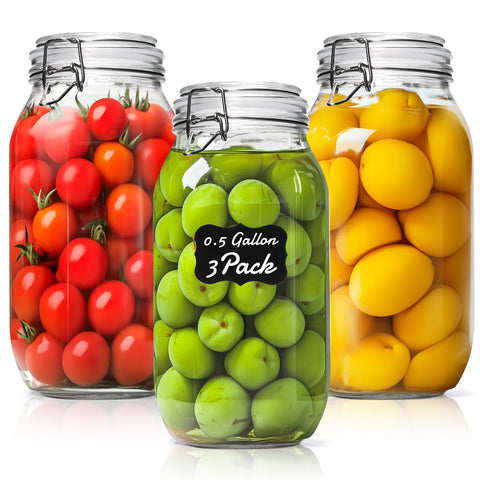 ComSaf large glass jar with lid-clamp for secure kitchen storage.