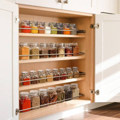 ComSaf mini jar helps organize a tidy kitchen setup.