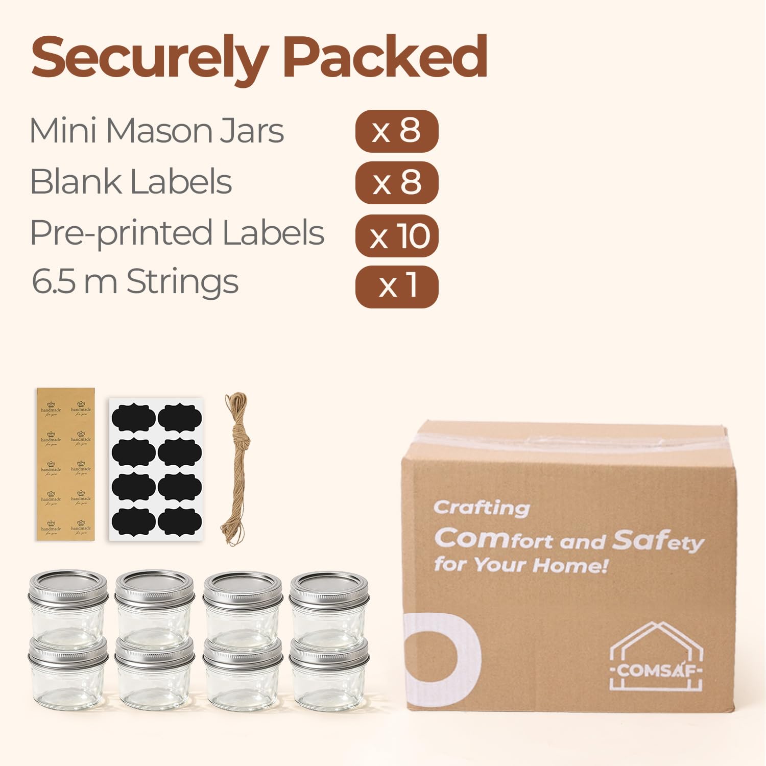 ComSaf dishwasher safe jars contrasted with lids for simple care guidance.