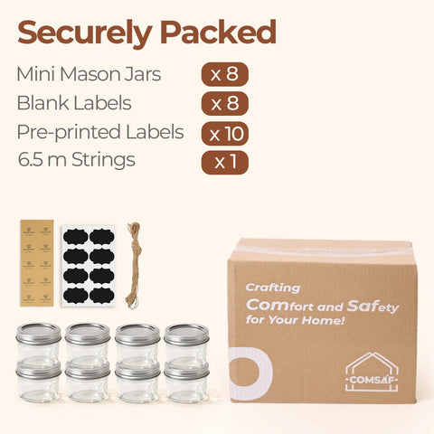 ComSaf dishwasher safe jars contrasted with lids for simple care guidance.