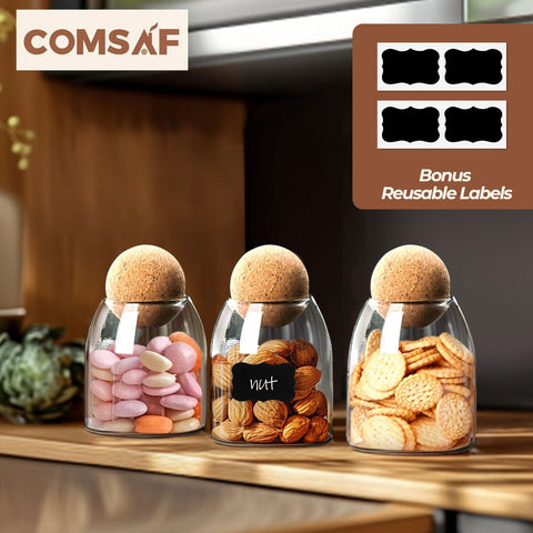 ComSaf ball cork lid jar with natural finish for stylish storage