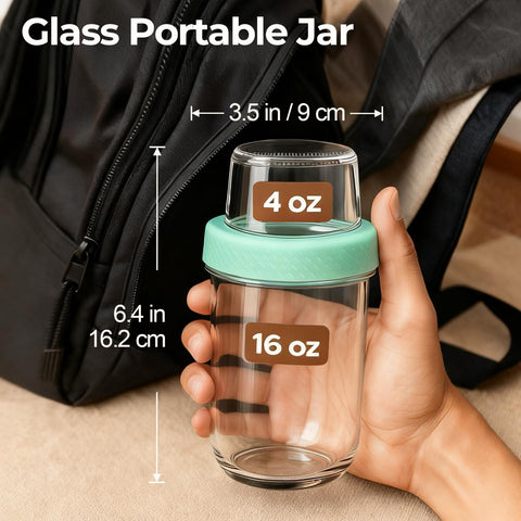 ComSaf dual-layer jar showing compartments for oats and mix-ins