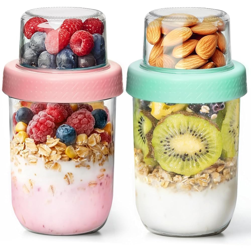 ComSaf overnight oats container set with 16oz and 4oz jars for easy meal prep.