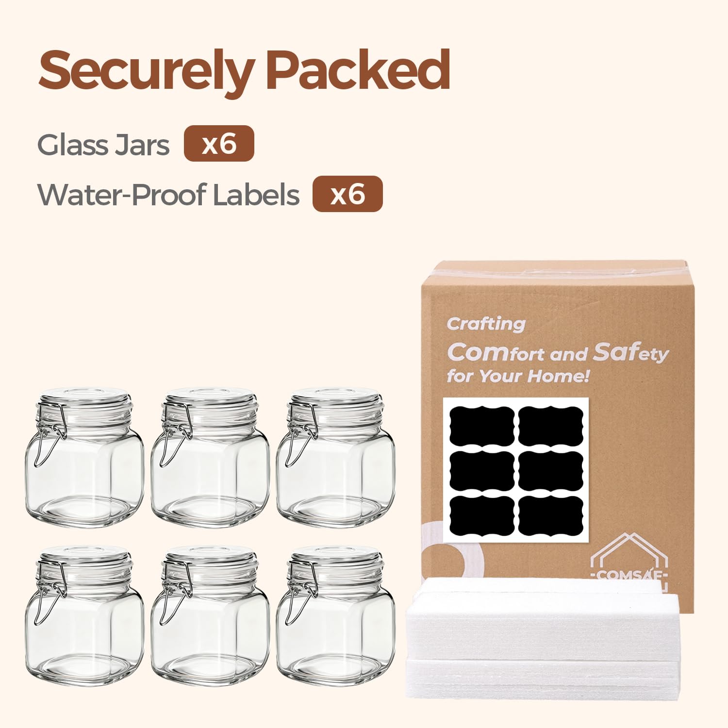 ComSaf jars storing coffee, tea, and spices with clear visibility