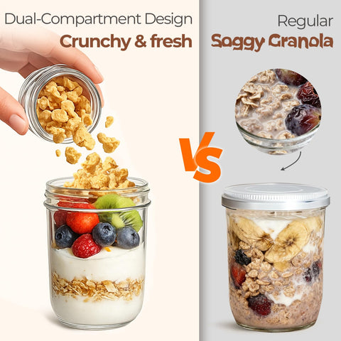 ComSaf portable dual-compartment design supports on-the-go breakfast and snacks.